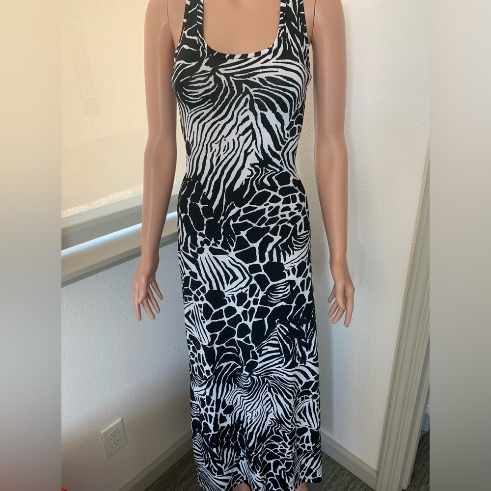 Safari Print Black and White Racerback Maxi Dress (S)
